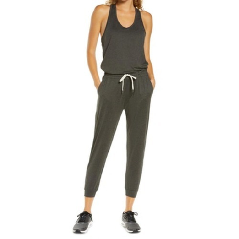 Vuori Lux Jumpsuit Womens XS Heather Gray Racerback Jogger Drawstring Pockets - Picture 2 of 10
